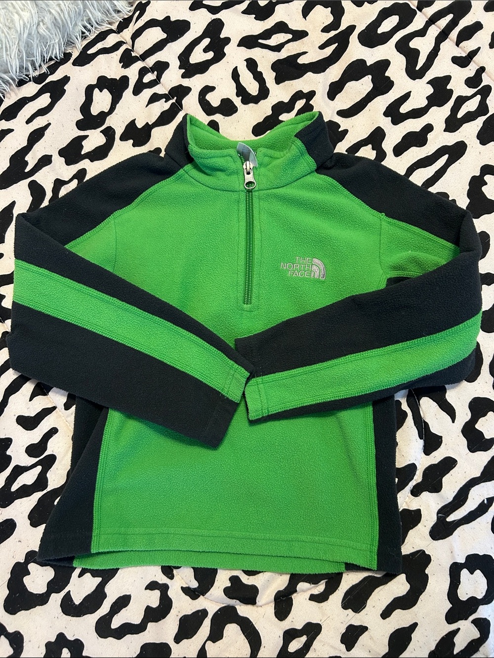 The North Face Green and Black Quarter-Zip Fleece Pullover xxs boys